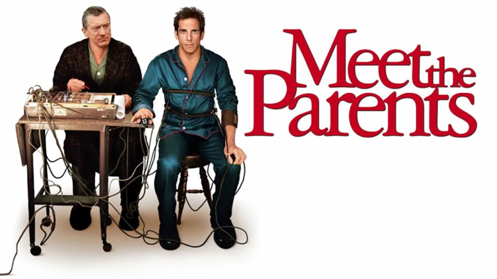 Promo picture of 'Meet the Parents" with two actors - one giving a lie detector test to the other